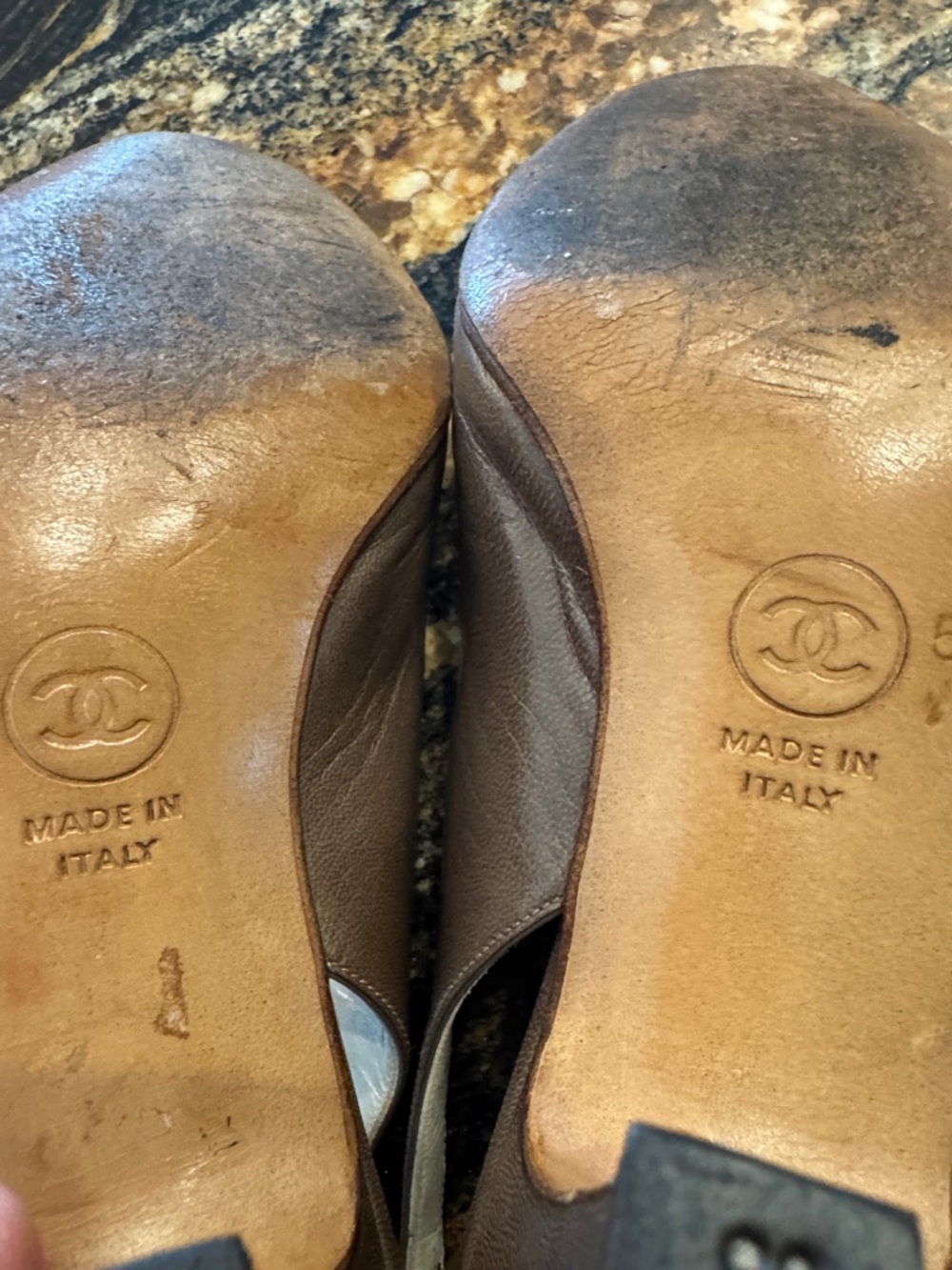 CHANEL Brown Leather Slingback Mules with Black Cap Toe - Picture 4 of 6